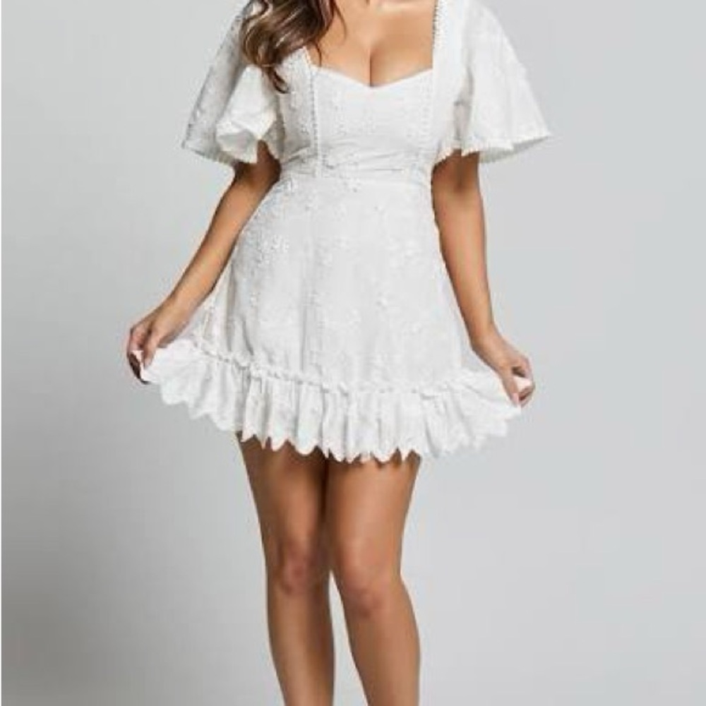 FANCY A SPRITZ MINI DRESS - SQUARE NECK DRESS IN WHITE EMBROIDERY